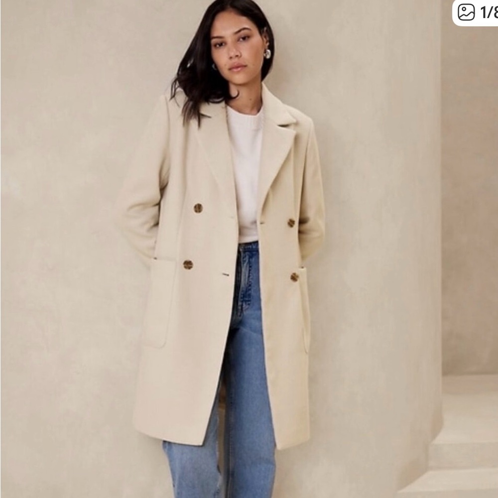 Banana Republic Factory Classic Coat Oyster Pearl/Cream Petite Large NWOT